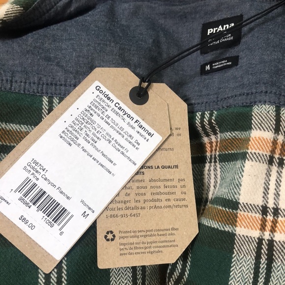 NWT Prana Women's Golden Canyon Flannel Soft Pine Plaid Snap Shirt - Picture 8 of 8
